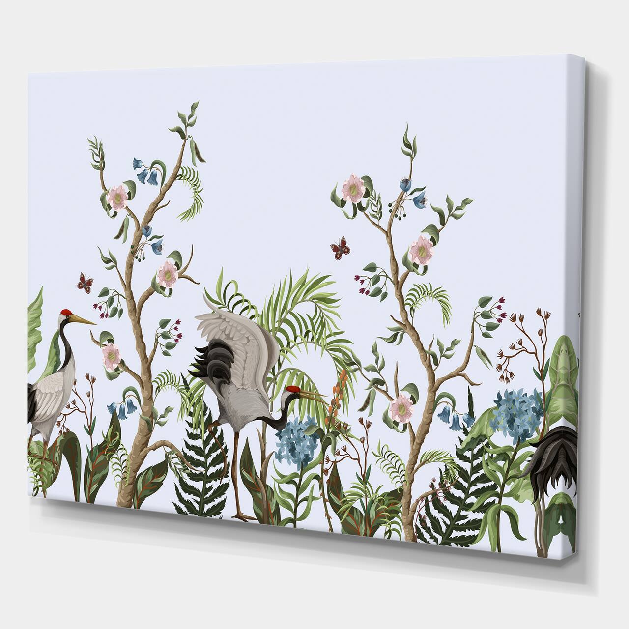 Designart - Border With Cranes & Peonies In Chinoiserie Style - Traditional Canvas Wall Art Print